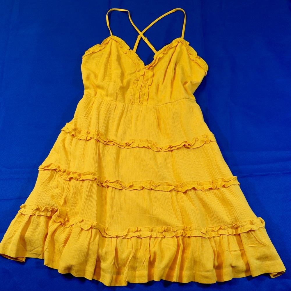 Yellow Plunging Open-Back Halter Mini Dress